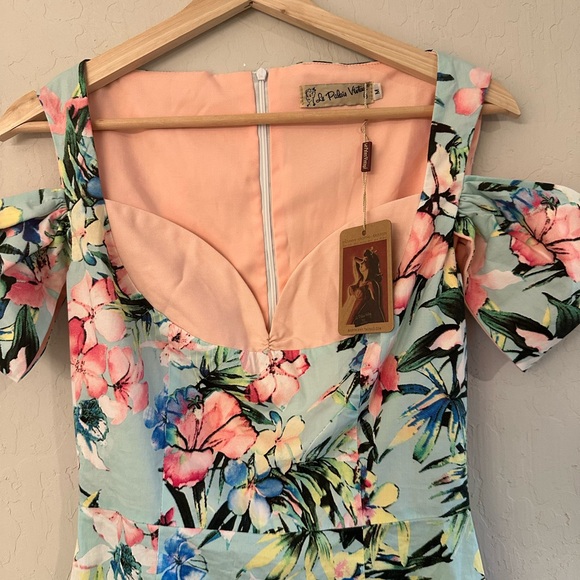 Floral Off-Shoulder Dress Le Palais Vintage M New - Picture 4 of 5